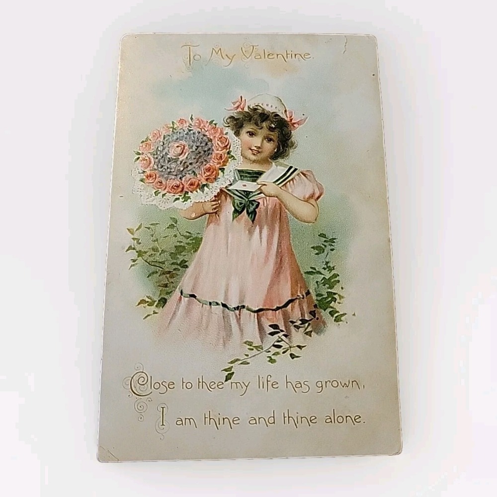 Vintage Postcard Birthday Girl Flowers Embossed Hand